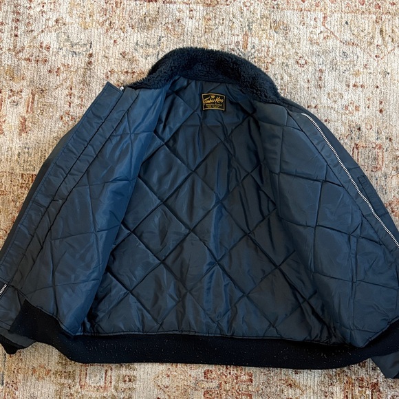 Navy Blue Bomber Jacket with Faux Fur Collar - Picture 4 of 8